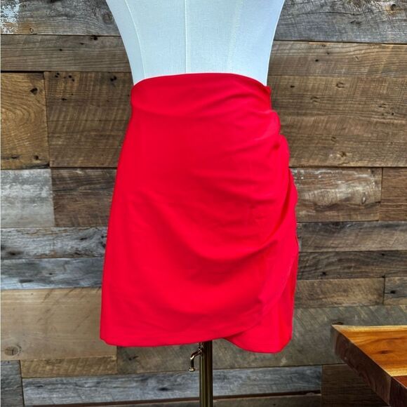 Quince Red Ruched Pencil Mini Skirt - Picture 2 of 10